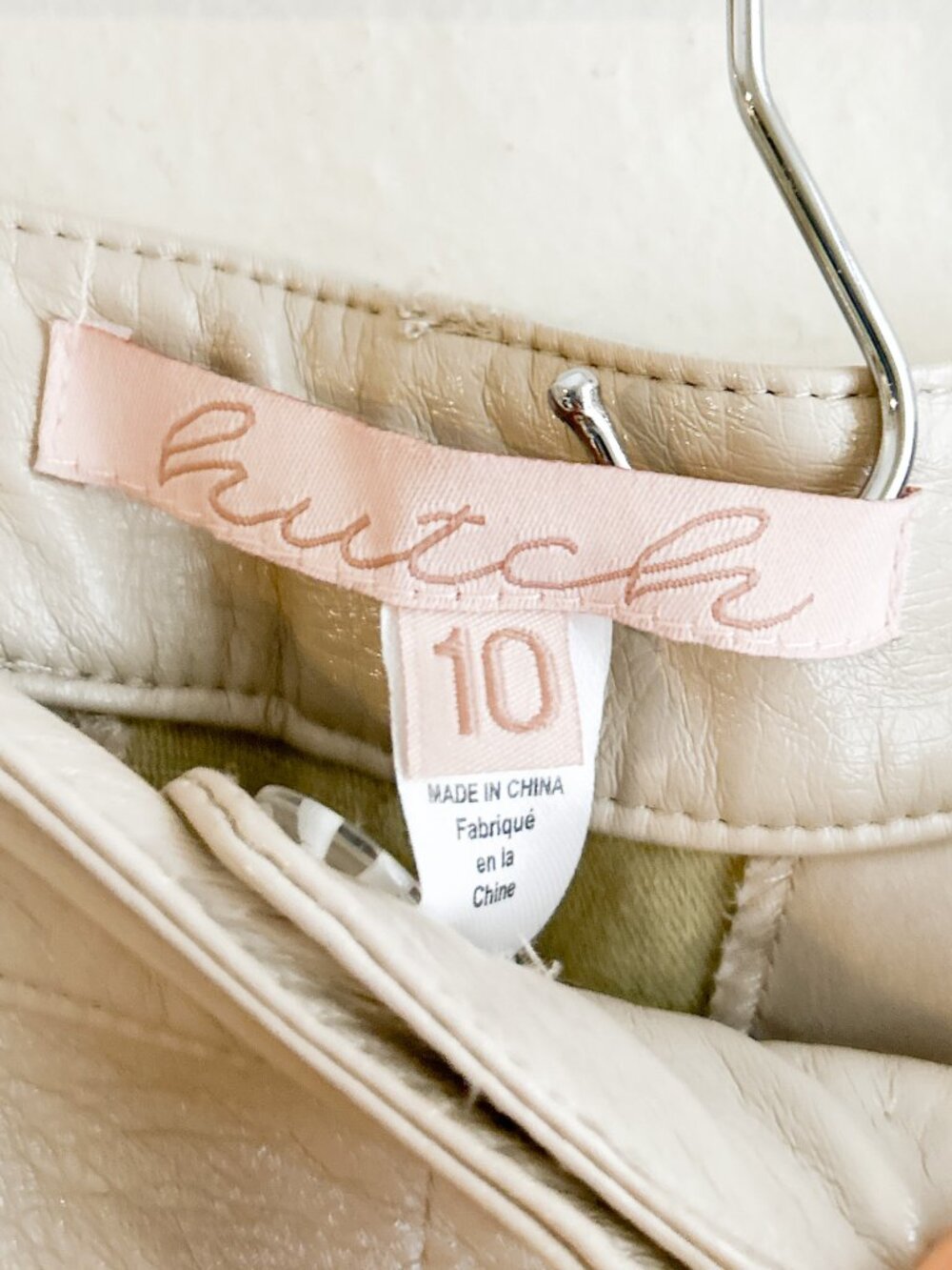 HUTCH Anthropologie Wide Leg Faux High‎ Sheen Leather Pants in Pearl Cream SZ 10 - Picture 9 of 9